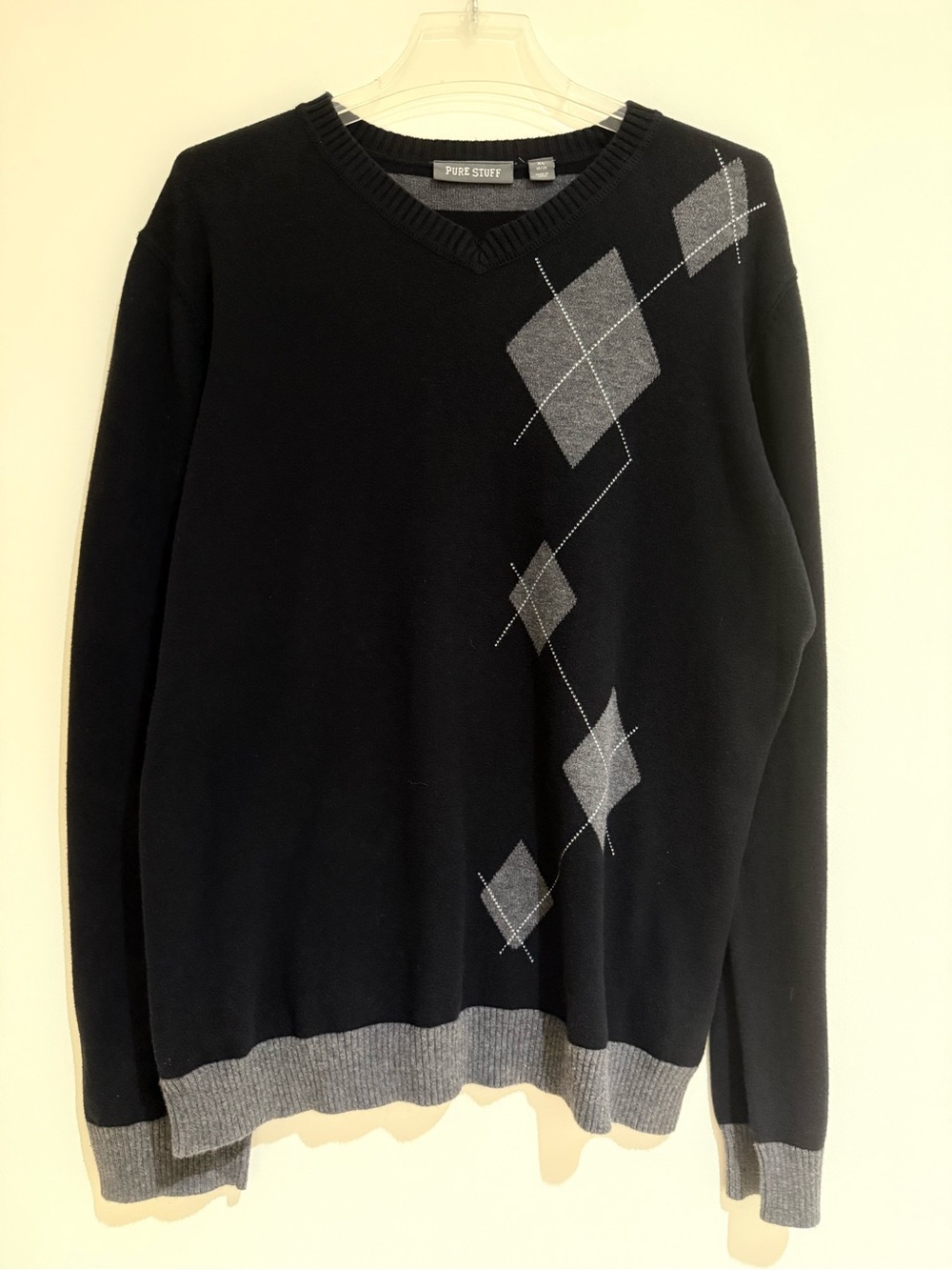 NEW- Boy’s Black V-Neck Argyle Sweater with Gray Accents, size XL
